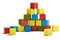 Toy blocks pyramid, multicolor wooden bricks stack