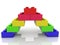 Toy bricks assembled in pyramid on white