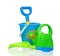 Toy bucket, rake and spade