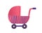 Toy buggy flat vector illustration. Girlish plaything, doll pram. Pink baby stroller, childish vehicle. Kid accessory