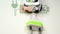 Toy car and electrical plug with Battery charging Indicator or progress bar. Electric car and green car concept