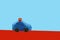 Toy car in a minimalist style on a blue red background, a symbo
