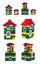 Toy colorful houses isolated on a white background, set.