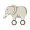 Toy elephant on wheels icon, cartoon style