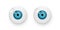 Toy eyes vector illustration. Wobbly plastic open blue eyeballs of dolls looking forward round parts with black pupil