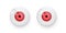 Toy eyes vector illustration. Wobbly plastic open red eyeballs of dolls looking forward round parts with black pupil