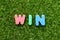 Toy foam letter in word win on grass background