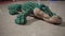 Toy green crocodile lies on the floor