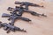 Toy gun Model guns figure on wood background