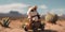 A toy hamster riding a toy car in the desert. Generative AI image.