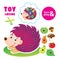 Toy lacing for children and parents. Help hedgehog collect apple pear mushroom acorn and leave on needles. Use scissors