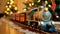 Toy Locomotive Under the Christmas Tree. Happy New Year. Merry Christmas. Christmas Tree.