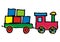 Toy, locomotive, wagon and cubes, colored doodle illustration