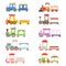 Toy locomotives and wagons set, colorful trains vector Illustrations