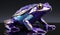 a toy that looks like an ornate frog with purple and blue scales on its body