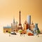 These toy models of buildings from around the world are shown. travel concept with landmarks