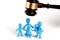 . Toy people isolated on white background. Family rights protection concept, juvenile justice, deprivation of parental rights,