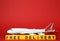 Toy plane and cubes with words FREE DELIVERY on background, space for text. Logistics and wholesale concept