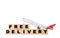 Toy plane and cubes with words FREE DELIVERY isolated. Logistics and wholesale concept
