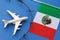 Toy plane, flag and barbed wire on colored background, Mexico air border violation concept