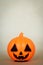 The toy pumpkin. Halloween symbol, holiday decoration. Celebration banner, frame. Text space.