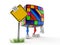 Toy puzzle character with blank road sign