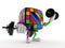 Toy puzzle character with dumbbells