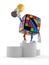 Toy puzzle character on podium holding trophy