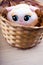 Toy rabbit basket wooden table