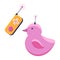 Toy with remote control. The pink duck is controlled by a radio remote. Colorful illustration in flat style. radio-controlled toy