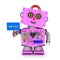 Toy robot girl holding hello sign