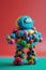 A toy robot made out of colored balls. AI generative image.