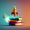 toy rocket launches from the books and begins to spew smoke. Symbol of the thirst for knowledge and education. Illustration used