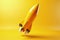 Toy rocket takes spewing smoke on a yellow background the symbol for success is startup education and knowledge. Generative AI