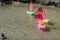 Toy sailboats made from kitchen sponges. Children`s sailing rega
