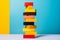 Toy school stack balance wood play block education wooden build brick concept tower