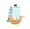 Toy ship flat vector illustration. Children plaything, childhood accessory. Minimalistic sailboat, old fashioned