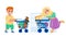 Toy Shop Children Clients Making Purchase Vector