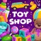 Toy shop, children gifts store goods vector