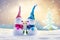 Toy snowmen on a bright, colorful winter background. Two are in love. Congratulations on Valentine`s Day_