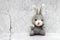 Toy soft hare on the background of plaster