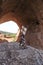 Toy teutonic knight solder in Montfort Castle, a ruined Crusader castle in the Upper Galilee region. Israel