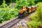 toy train moving on a steep incline in a model set