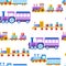 Toy trains with kid toys and children playthings for kindergarten boys children design seamless pattern.