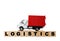 Toy truck and cubes with word LOGISTICS isolated. Wholesale concept
