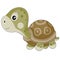 Toy turtle stands and waits for someone to play with it, isolated object on a white background,