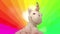 Toy unicorn dancing withrainbow background