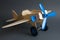 Toy wooden plane with blue propeller