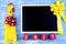 Toy yellow chicken, Blackboard and Happy new year 2017 number on