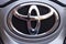 Toyota logo brand symbol. Close up of Toyota emblem on a car. Toyota Motor Corporation is a Japanese automotive manufacturer